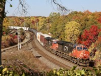 With autumn just around the corner I figured I’d post this shot from a few years ago at one of my favorite autumn spots. I’ve always loved hanging out here, taking in trains and nature, yet so close to the city. CPKC’s Hamilton subdivision is at the far left while the little used “cow path” is too the right of it. This spot was formerly CN Hamilton West but when the plant at Bayview Junction was expanded the name was dropped. 