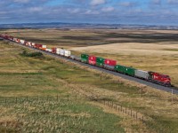 CPKC 112-19 is halfway between Parkbeg and Mortlach on the Swift Current Sub with CP 7608, 7569 and 8707. 