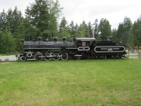 Taken on our Latest VIA Trip to BC! Canadian Forest Products 2-8-2 type steam locomotive #113 on display at Woss, BC. 135 tons, built by Alco in 1920.
This photo is from the latest trip my wife & I took on the 'Canadian' & is part of a 4 part YouTube video series I filmed where: 
-In Part 1 we took VIA Rail's transcontinental train "The Canadian" Westbound from Toronto to Vancouver. 
-In Part 2 we explored Vancouver Island by tour train, rental car & ferry . 
-In Part 3 we journeyed aboard BC Ferries thru the inside passage from Port Hardy to Prince Rupert. 
-And in Part 4 we took VIA Rail's "Skeena" Eastbound thru the Rockies from Prince Rupert to Jasper. 
The video of part 2 - Vancouver Island by tour train, rental car & ferry - is now available on my YouTube channel at: 
<a href="https://www.youtube.com/watch?v=HQG6MN9qKk0"> https://www.youtube.com/watch?v=HQG6MN9qKk0 </a>
Cheers! Pete