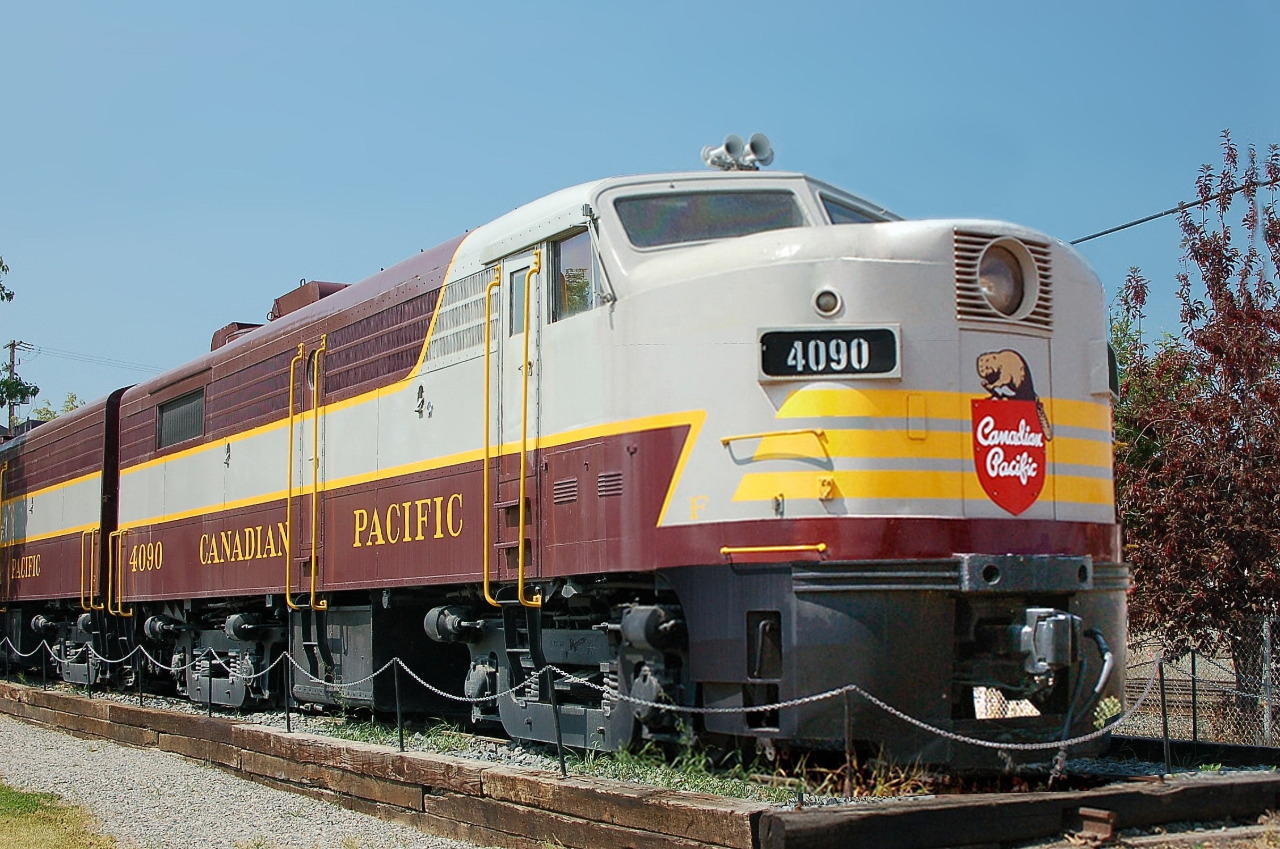 Our Latest VIA Trip to BC!  The sole surviving Canadian Pacific Alco-designed cab-unit, FA-2 #4090, sits on display at the Canadian Museum of Rail Travel in Cranbrook, BC.
This photo is from a trip my wife & I took on the 'Canadian'. Our latest trip on the Canadian is part of a 4 part YouTube video series I filmed where: 
-In Part 1 we took VIA Rail's transcontinental train "The Canadian" Westbound from Toronto to Vancouver. 
-In Part 2 we explored Vancouver Island by tour train, rental car & ferry . 
-In Part 3 we journeyed aboard BC Ferries thru the inside passage from Port Hardy to Prince Rupert. 
-And in Part 4 we took VIA Rail's "Skeena" Eastbound thru the Rockies from Prince Rupert to Jasper. 

 The video of part 1 - The Canadian - is now available on my YouTube channel at: 
 https://youtu.be/A9I7enoWVzs 

Cheers! Pete