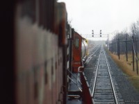 CP's Guelph Junction roadswitcher negotiates the crossovers at the east end of Guelph Junction, returning from work at Barnes Environmental International at Waterdown North.

<br><br>Earlier that morning:
<br><a href=https://www.railpictures.ca/?attachment_id=58788>CP and GO tied down</a>
<br><a href=https://www.railpictures.ca/?attachment_id=56684>Making up their train</a>
<br><a href=https://www.railpictures.ca/?attachment_id=59530>A busy yard</a>
<br><a href=https://www.railpictures.ca/?attachment_id=56795>Departing for Waterdown North</a>

<br><br><i>Scan and editing by Jacob Patterson.</i>