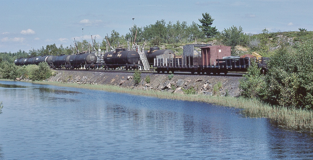 Ever wonder how CP Rail  moved diesel fuel into the Sudbury area and beyond ?


Mile 65.0 Parry Sound subdivision, TT instruction 4.3 “Movements on fuel facility spur Britt, must not exceed 10 MPH”


At Britt, a rail accessible Georgian Bay deep water port, August 4 1985 Kodachrome by S.Danko