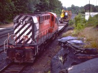 MLW RS-18 #8747 with a work train seen at the end of the day. It would overnight and head out south in the morning. Image taken directly opposite the CP Parry Sound station.
