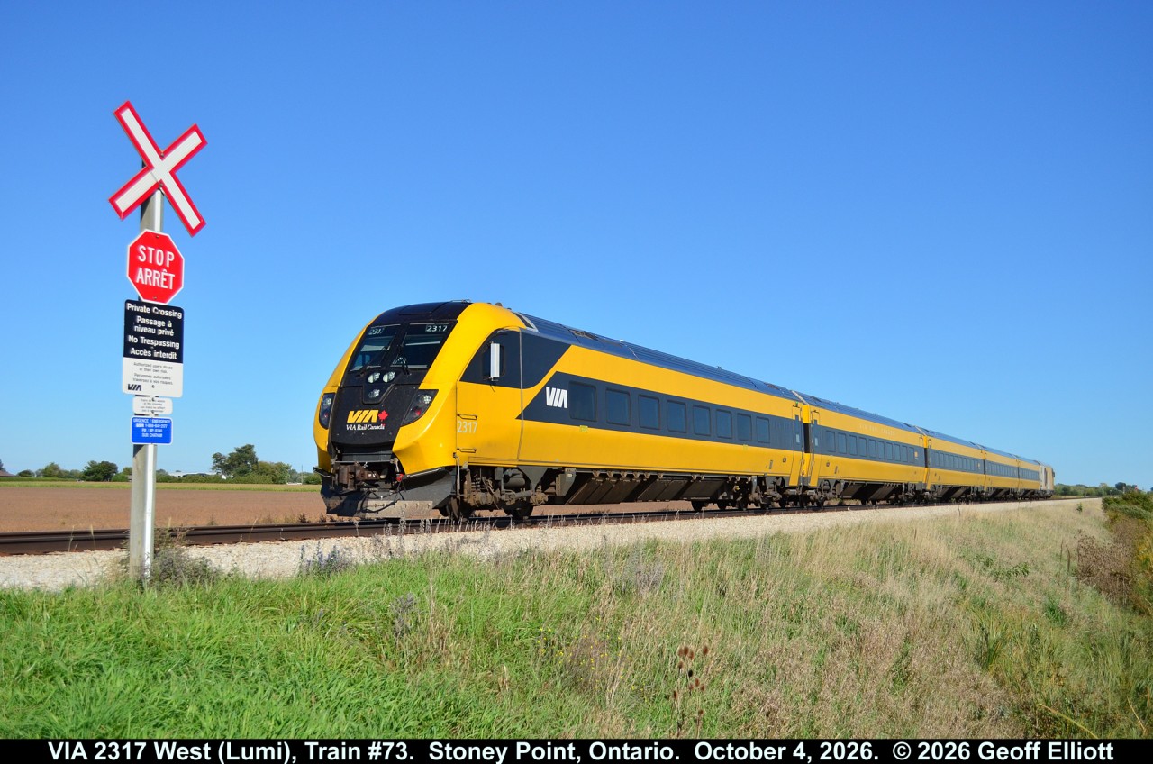 "Lumi" speeds across Essex county as VIA Train #73 on a beautiful October 4th afternoon.