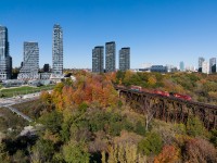 <b>...from the air!</b>

First good train shot with the new drone... In this scene, CP Winnipeg train no.421 soars over Ernest Thompson Seton Park along the West Don River with a decent sized freight.