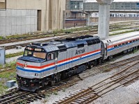 Amtrak F40PH #260 departs Toronto Union Station with VIA 97, the "Maple Leaf" bound for Niagara Falls and ultimately New York City.