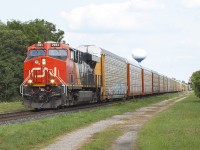 I had been here <a href="http://www.railpictures.ca/?attachment_id=60206"> three years prior, </a> but ended a busy day with my last shots st Richmond Street crossing, one block west of Metcalfe Steet crossing (seen in distance). It was a full trip, having shot trains at earlier in the day at <a href="http://www.railpictures.ca/?attachment_id=59779"> Kerwood, </a> and also at <a href="http://www.railpictures.ca/?attachment_id=60293"> Watford. </a>
<br>
<br>
Here, lone engine 2983 leads 271 westward to Sarnia. 