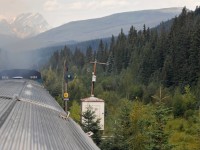 <b> Clear signal notch-up </b> <br>
The headend crew calls a 'Clear Signal' at Mile 10.3 on CN's Albreda Sub. followed by a couple of notches on the throttle as VIA 005 The Skeena makes it way west, 10 miles into the two-day journey from Jasper, AB to Prince Rupert, BC. <br>
The searchlight signal at Mile 10.3 is well aimed and provides a crisp clear indication for the two engineers. <br>
Upgrades along the CN subdivisions from Jasper to Prince Rupert are gradually replacing the decades old searchlight masts and heads with new state-of-the-art LED fixtures.