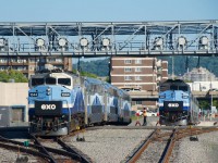 A few weeks back I rode EXO 1207 from the new Côte-de-Liesse station, where all Mascouche line trains now commence/terminate and which connects with the REM line. Here we see EXO 1207 at left starting to leave Lebeau Yard about twenty minutes before departure time. It will pull up to the nearby platform to board passengers.