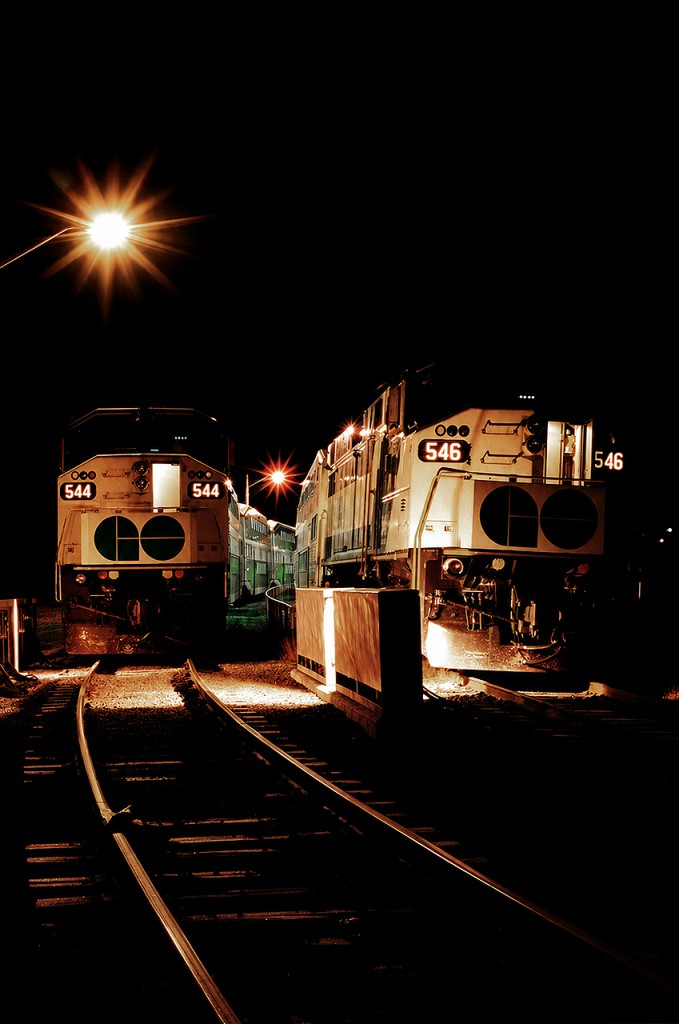 A pair of GO F59PHs are seen on an early December morning, getting prepared for their morning trips down the Newmarket Sub to Toronto Union Station.
