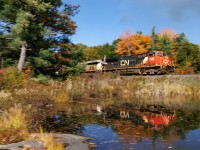 CN is having a day. Signal issues have 107 sitting in Dock Siding awaiting a crew change, as 314 bursts through the fall colours for the meet...and the challenges ahead. 2 other northbounds are around Washago to weave through...somehow.....as blocks are failing, and maintainers are playing whack-a-mole. The railroad is rarely simple.