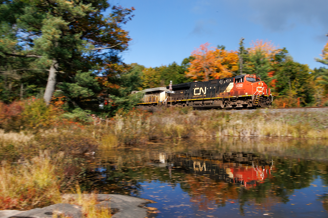 CN is having a day. Signal issues have 107 sitting in Dock Siding awaiting a crew change, as 314 bursts through the fall colours for the meet...and the challenges ahead. 2 other northbounds are around Washago to weave through...somehow.....as blocks are failing, and maintainers are playing whack-a-mole. The railroad is rarely simple.