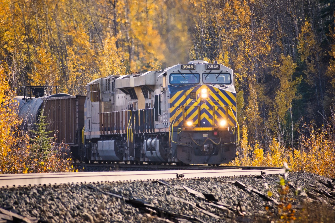 An increasingly rare sight these days. A pair of Ex-CREX locomotives lead a northbound manifest train up the Fort St. John sub.