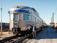 Yours Truly beside the Strathcona Park car, on a longer stop at Sioux Lookout on the way from Toronto to Vancouver. My dad and I had a sleeper in this car, and the trip across the country was unforgettable.