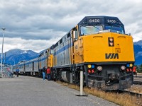 VIA F40PHs 6456 and 6444 have just arrived in Jasper with VIA train #1, The Canadian, from Toronto. I was on this train with my father- we had a sleeper in the Park car and continued on the rest of the way to Vancouver. 6456 was about to be removed from the train and exchanged for the 6454. The longer station stop provided ample time to explore Jasper and watch the service operations of the train.