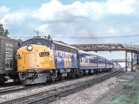 VIA 6530 is in Woodstock, Ontario on August 14, 1982.
