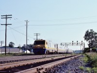 <br>
<br>
 L – R – C 
<br>
<br>
Lighweight – Rapid – Comfortable
<br>
<br>
The Promises  
<br>
<br>
Then Reality 
<br>
<br>
Well, it was nice for a while, VIA 6917 East at Cobourg, June 26, 1982 Kodachrome by S.Danko
<br>
<br>
That overhead  hydroline topping the CN telegraph / power line denotes the circa 1853 right of way for the Cobourg and Peterborough Railway – predating the GTR by several years and the CPR by 58 years! 
<br>
<br>
To the left of 6917 are the crossbucks for the CPR George Street level crossing. 
<br>
<br>
Immediate foreground is the north service track providing access to the Wye and to the CNoR trackage. A short distance to the north a section of the former CNoR mainline remains in place (in 2026) – to service the local industrial area. The CNoR mainline right-of-way remains clearly visible and  sections of Kerr Street / McArthur Street are located on the located on the CNoR.
<br>
<br>
sdfourty
